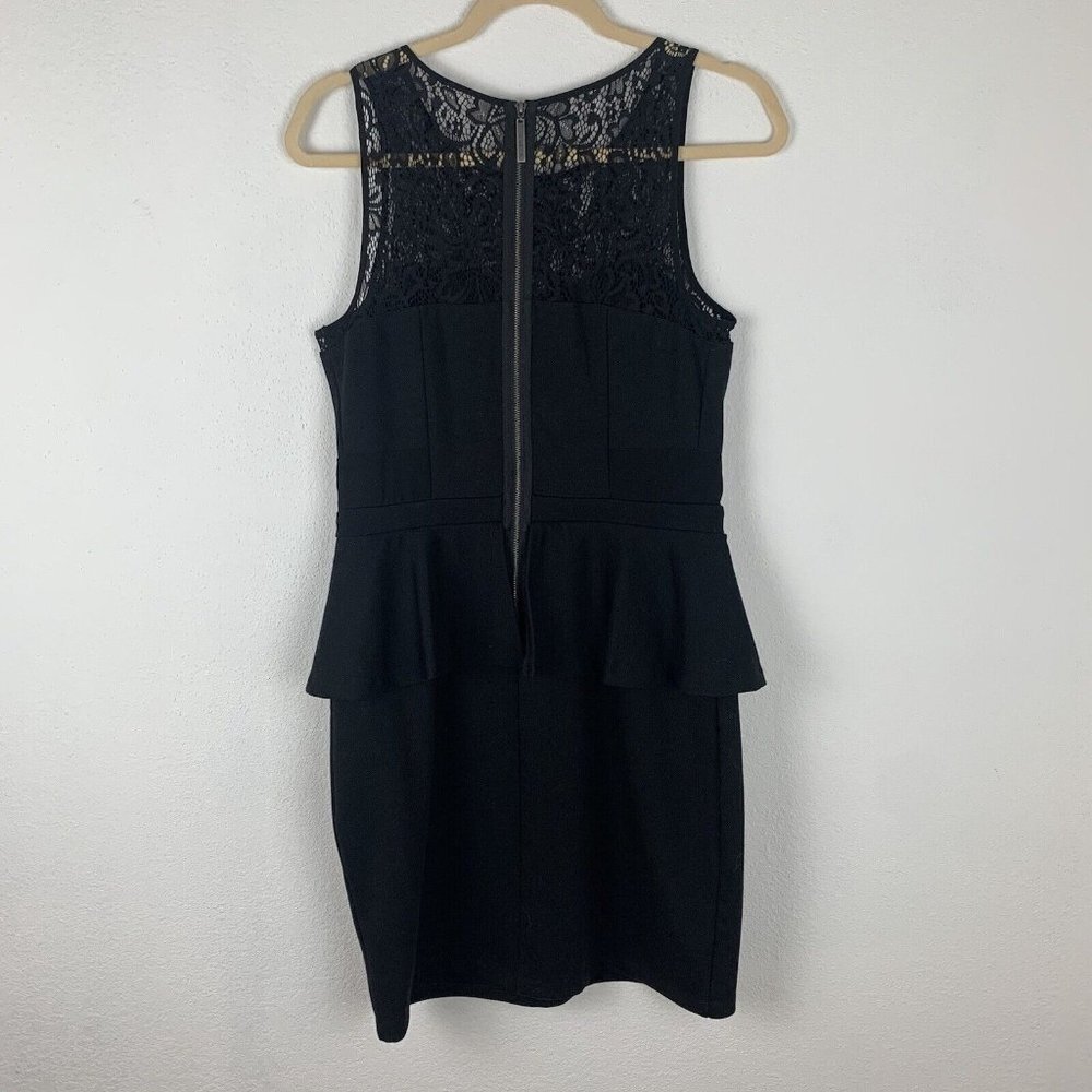 Kensie Women's M Black Sleeveless Lacey Peplum Black Midi Knee Length Dress - Picture 4 of 4
